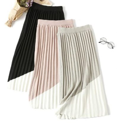 Ladies Color Block Pleated Skirt - SortAli